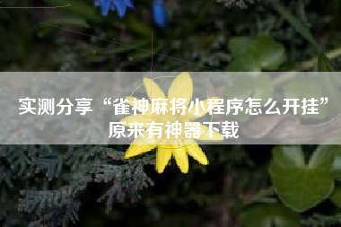 实测分享“雀神麻将小程序怎么开挂”原来有神器下载